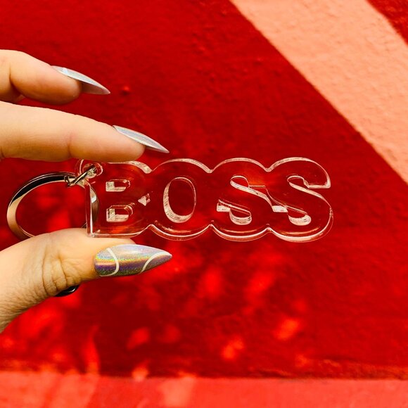 Boss Acrylic Word Keychain | Clear Transparent Word Shaped Keyholder - Picture 1 of 9